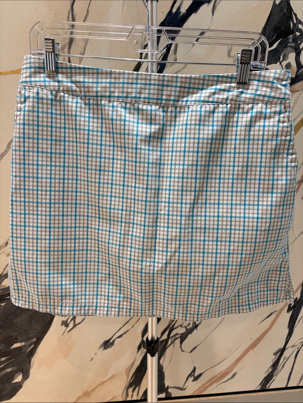 adidas White and Teal Checked Mini Skirt